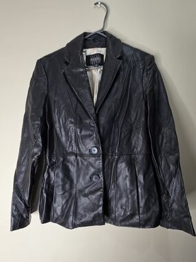 Wilsons Leather Black Blazer Jacket Womens Small Genuine Leather Fair